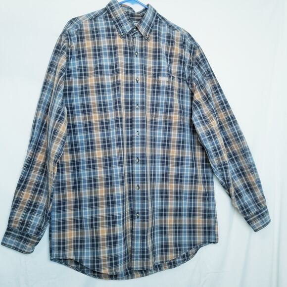 Carhartt Men's Blue Orange Plaid Long Sleeve Button Up Button Down Collar SZ LT - Picture 1 of 7